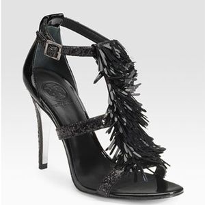 Tory Burch 9 Black Evelyn Sequin Fringe Shoe